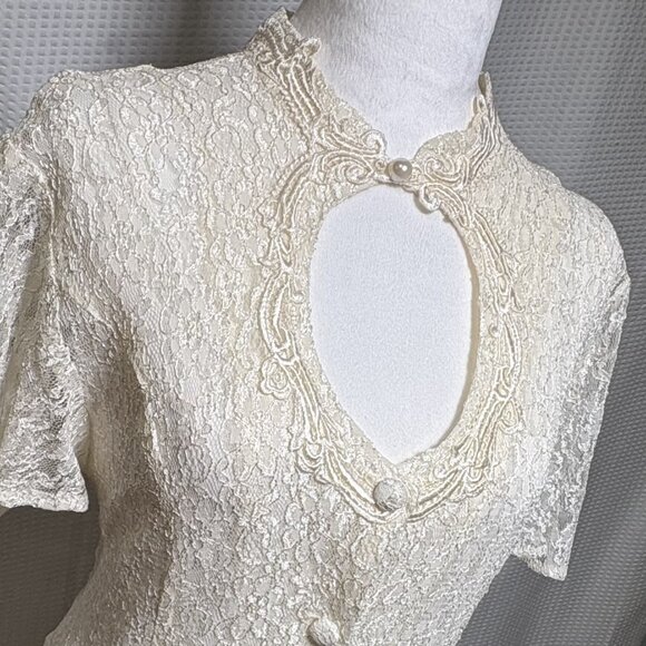 Vintage New Frontier Maxi Gown Lace Cottagecore Prairie Victorian Corset Tie - Picture 15 of 15